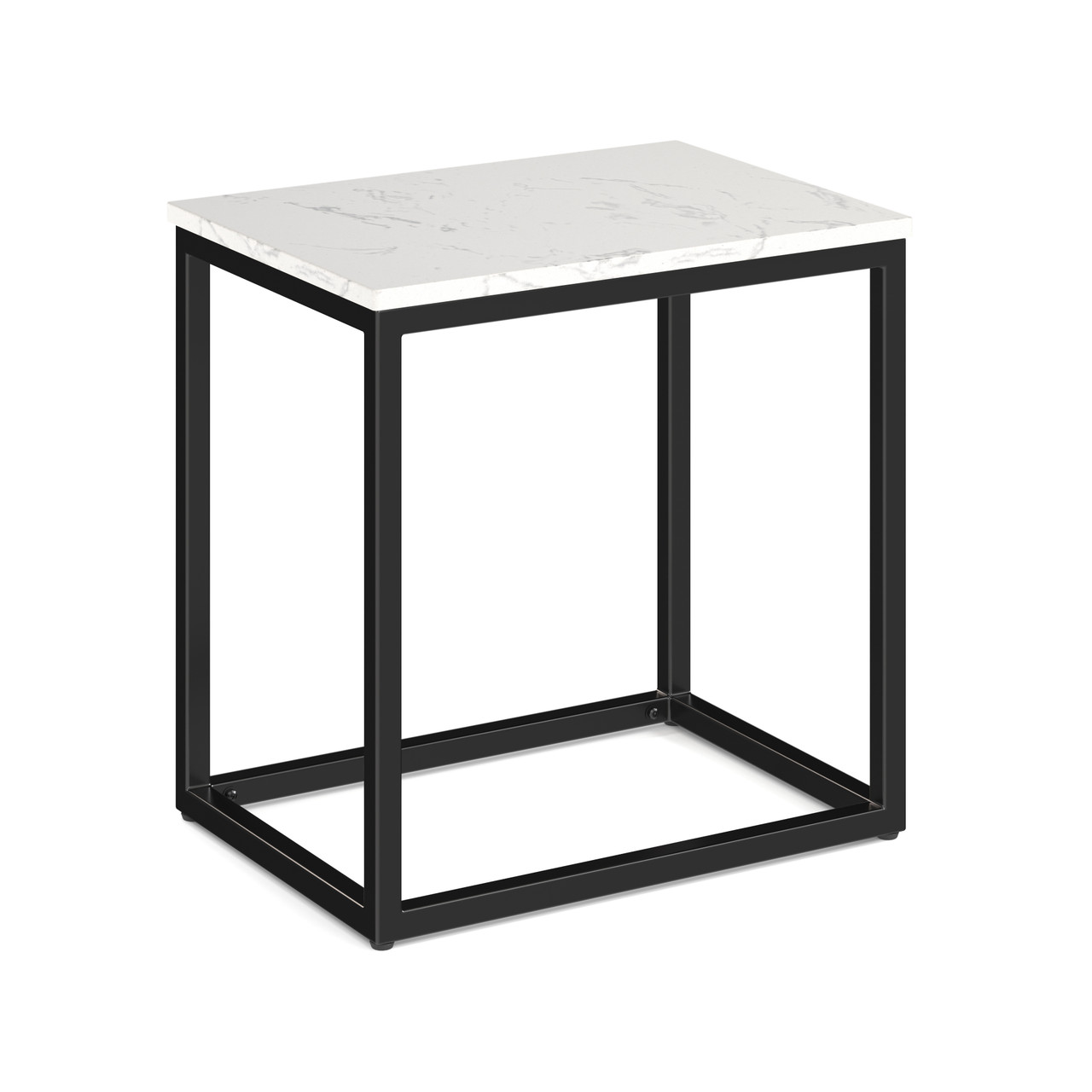 Rectangular White Quartz Top Side Table with Black Metal Base