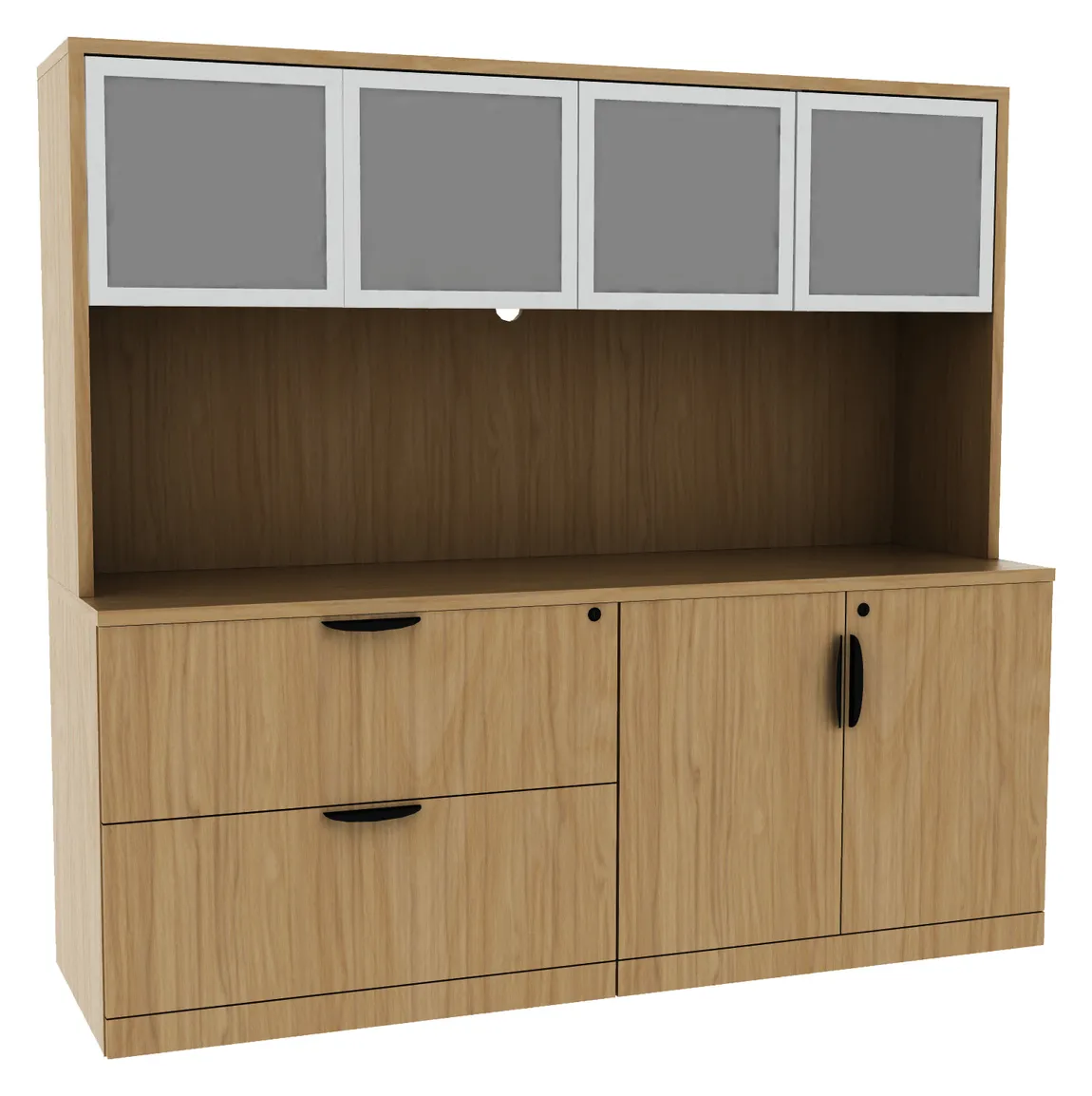 BROOKLYN LAMINATE 4 DRAWER LATERAL FILE CREDENZA WITH HUTCH IN ASPEN OAK BROOKLYN LAMINATE 4 DRAWER LATERAL FILE CREDENZA WITH HUTCH IN ASPEN OAK